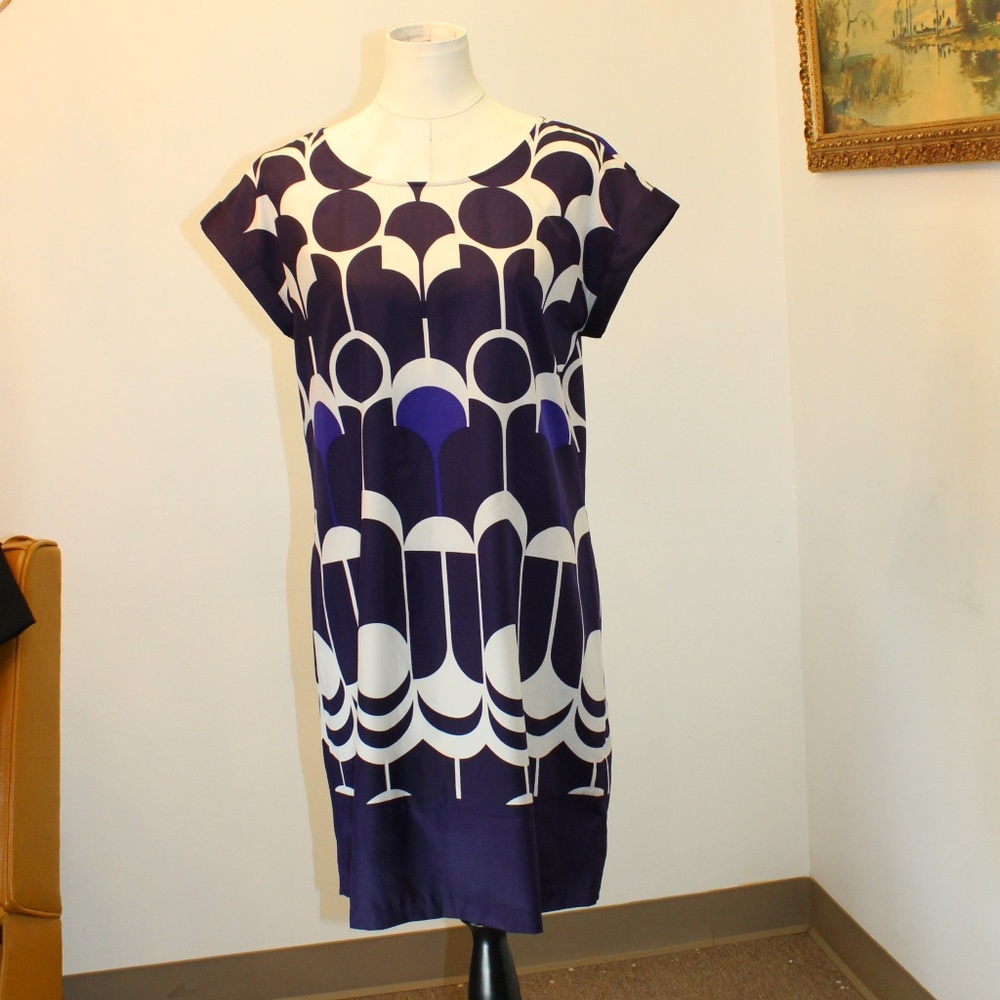 The Limited Geometric Pattern Dress Blue & White